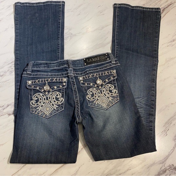 L.A Idol Denim Jeans blingy rhinstone pockets size women’s 29/34 - Picture 5 of 9